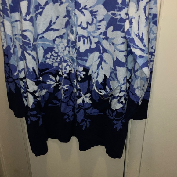 Isaac Mizrahi Blue Floral Knit Cardigan 2X - Picture 3 of 3